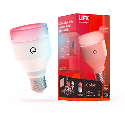 LIFX Barva, A19 1100 lumenů, Wi-Fi Chytrá LED Žárovka, Miliardy barev a bílé, Není potřeba žádný most, Funguje s Alexa, Hey Google, HomeKit a Siri, Vícebarevná