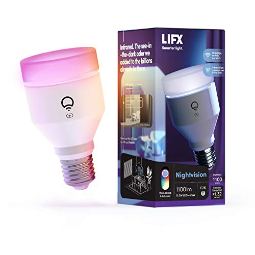 LIFX Noční vidění, A19 1100 lumenů, Wi-Fi Chytrá infračervená LED Žárovka, Miliardy barev a bílé, Není vyžadován žádný most, Funguje s Alexa, Hej Google, HomeKit a Siri