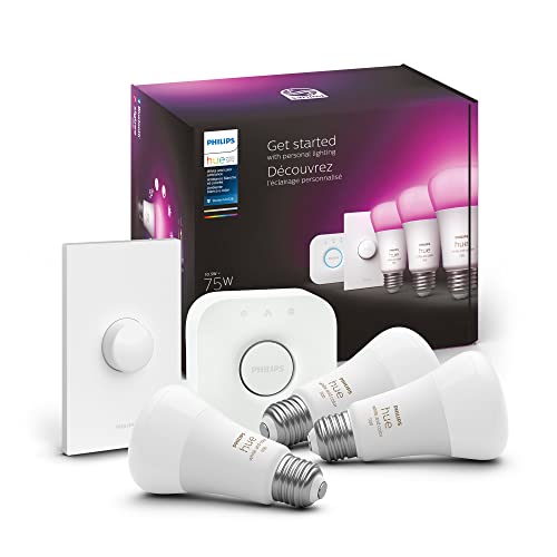 Philips Hue White a barva LED Smart Button Starter Kit, 3 Medium Lumen A19 Smart Bulbs, 1 Smart Button & 1 Hue Hub (kompatibilní s Alexa, Apple HomeKit & Google Assistant) (563338)