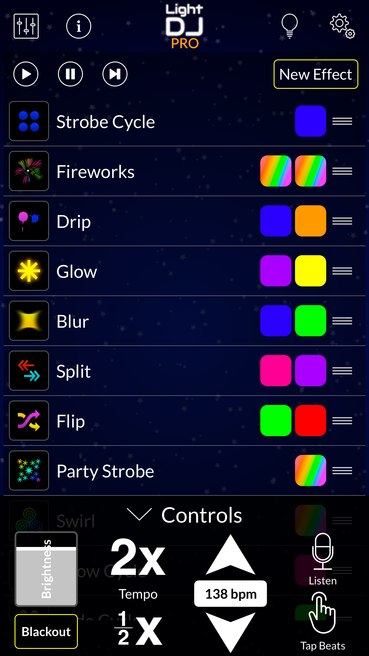 The SceneMaker controller includes 23 special effects that you can customize with your favorite colors.