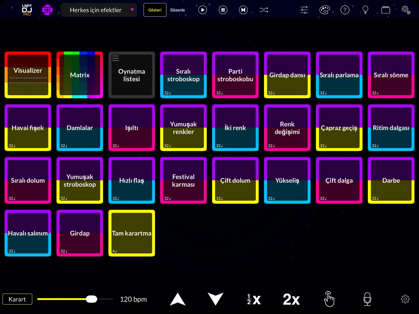 Light DJ iPad arayüzü